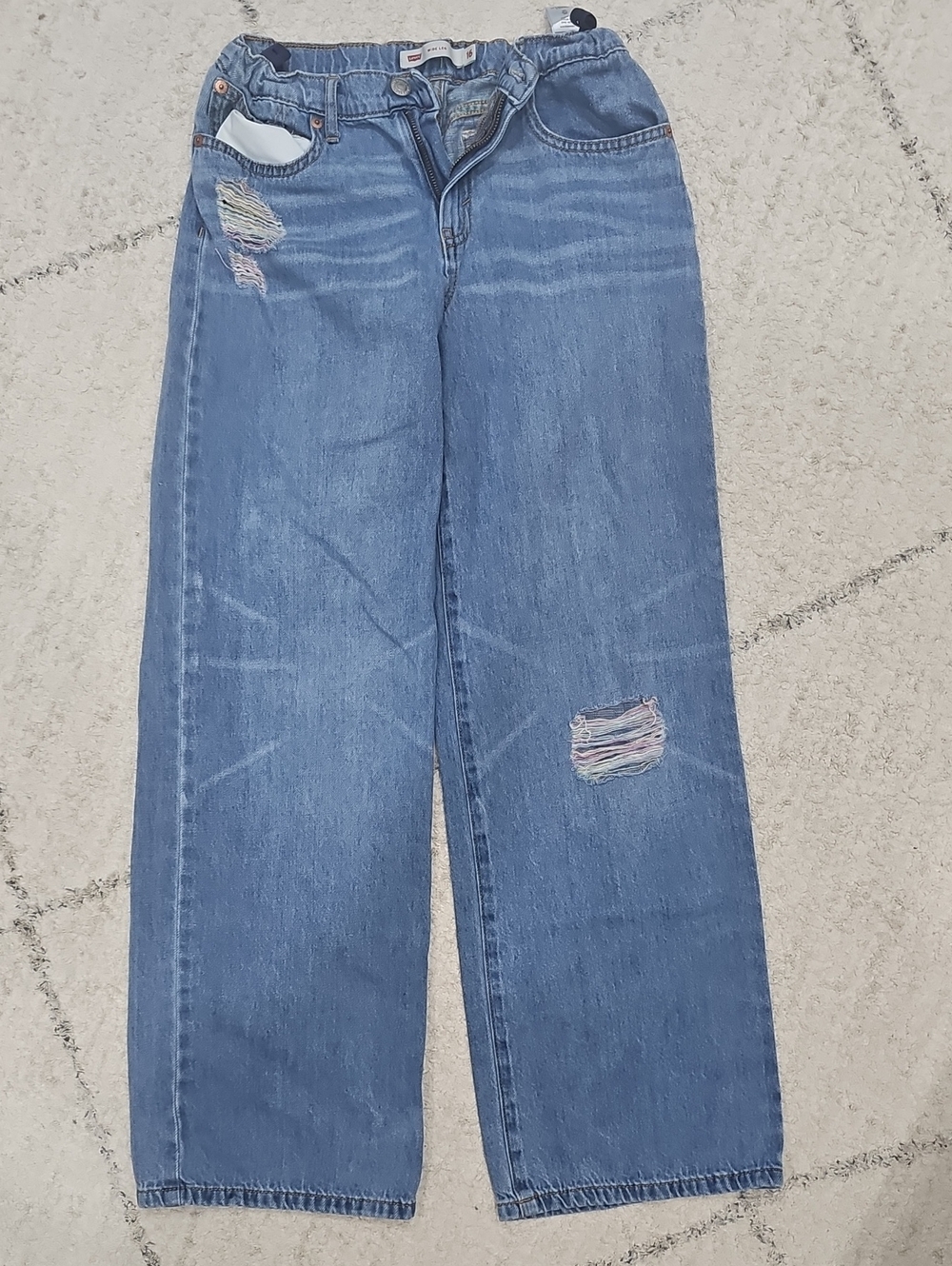 Levi's Relaxed Fit Distressed Wide Leg Blue Jeans Size 16 Girl's XL